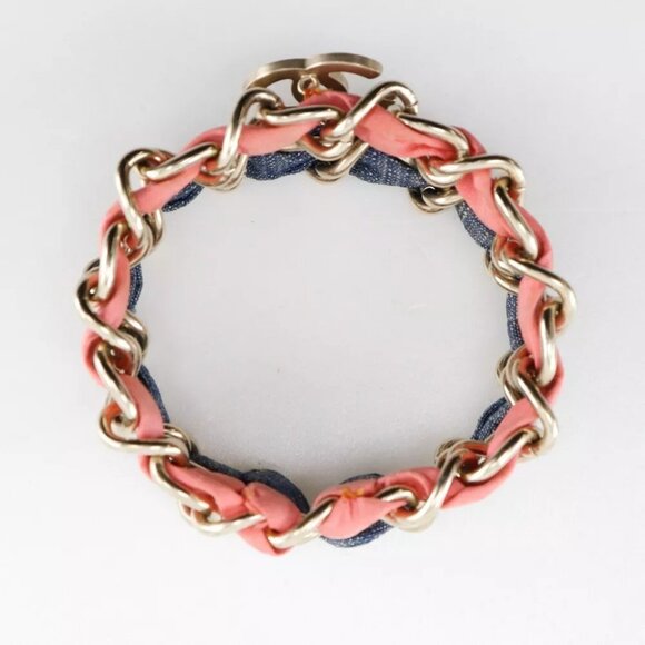 CHANEL COCO Mark Bracelet Chain 2 Silver/Blue / pink metallic/denim 53g Women